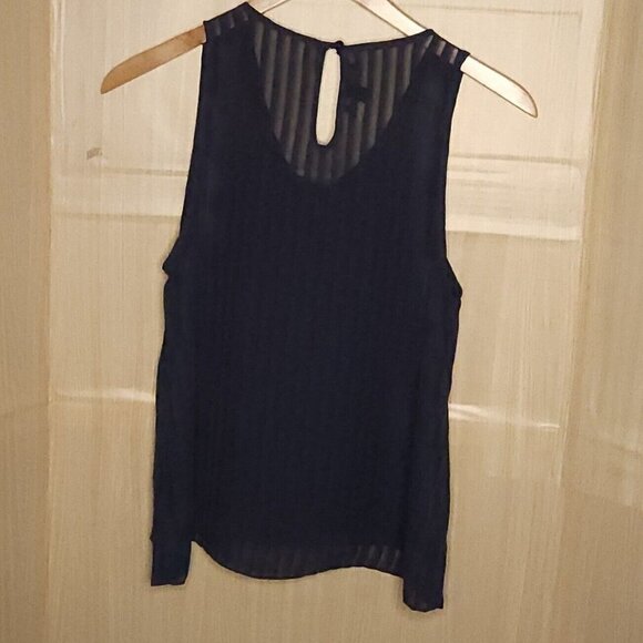 I.N San Francisco Navy Sheer Striped Sleeveless Silky Blouse Large - Picture 2 of 6